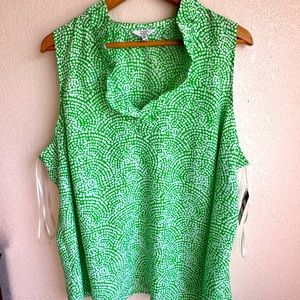 Crown & Ivy S Sleeveless Top Green Polka Dot $50.50 NEW (W2838-A7) 3XL.